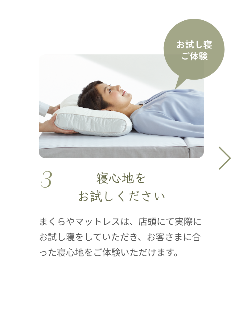 ３、寝心地をお試しください